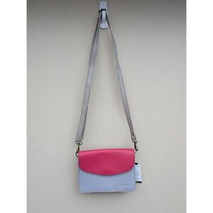 NWT Soruka Margot Crossbody Bag Pink Grey Leather Flap Closure Adjustable Strap